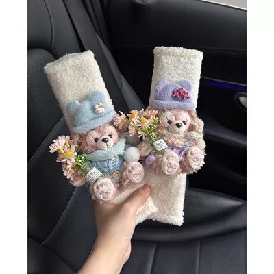 essential car accessory for new cars, Seat belt shoulder pad - blue-rabbit-hat-star-purple-hat-with-flower-2-lamb-wool-shoulder-pads-no-specifications