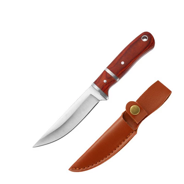Mahogany double pocket knife + leather case