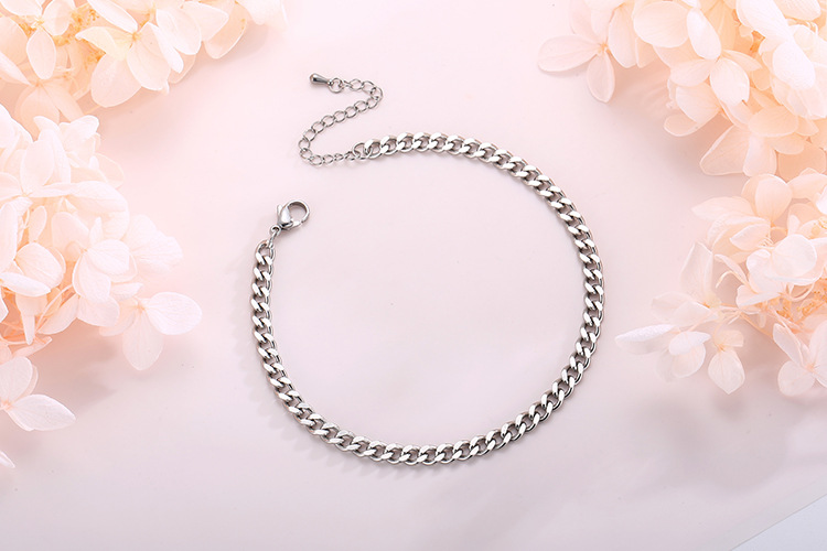 Fashion simple stainless steel Cuban chain anklet 18K gold female foot ornament wholesale