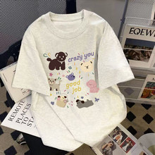 纯棉白灰色短袖t恤女2026新款爆款夏季卡通猫咪上衣韩系宽松体恤