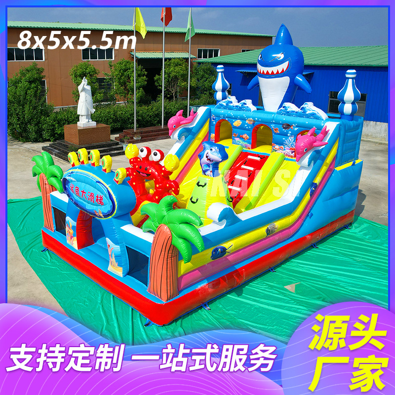 Plaza de niños gran deslizante al aire libre cojín de aire patio de recreo al aire libre gran máquina de inflar castillo