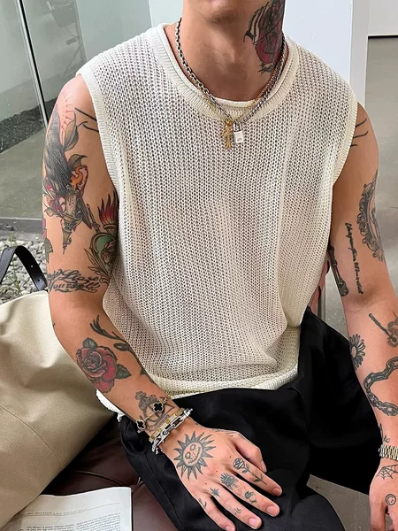 Factory-Made "Woven Texture Old Money Style" Korean-Style Knitted Vest for Men, Breathable Summer Sports Sleeveless Vest, Trendy
