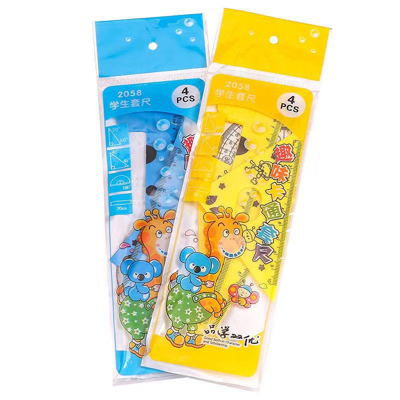 Juego de cuatro piezas con forma de animal de dibujos animados, papelería para estudiantes, triángulo de jirafa, regla de medición, premio de vacaciones