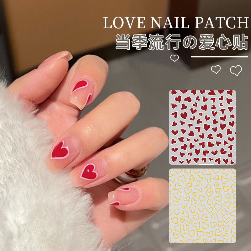 Internet Celebrated Summer Nail Stickers Love Hollow Sweetheart Hot Peach Girl Heart Shaped Black and White High-grade Cute Nail Stickers