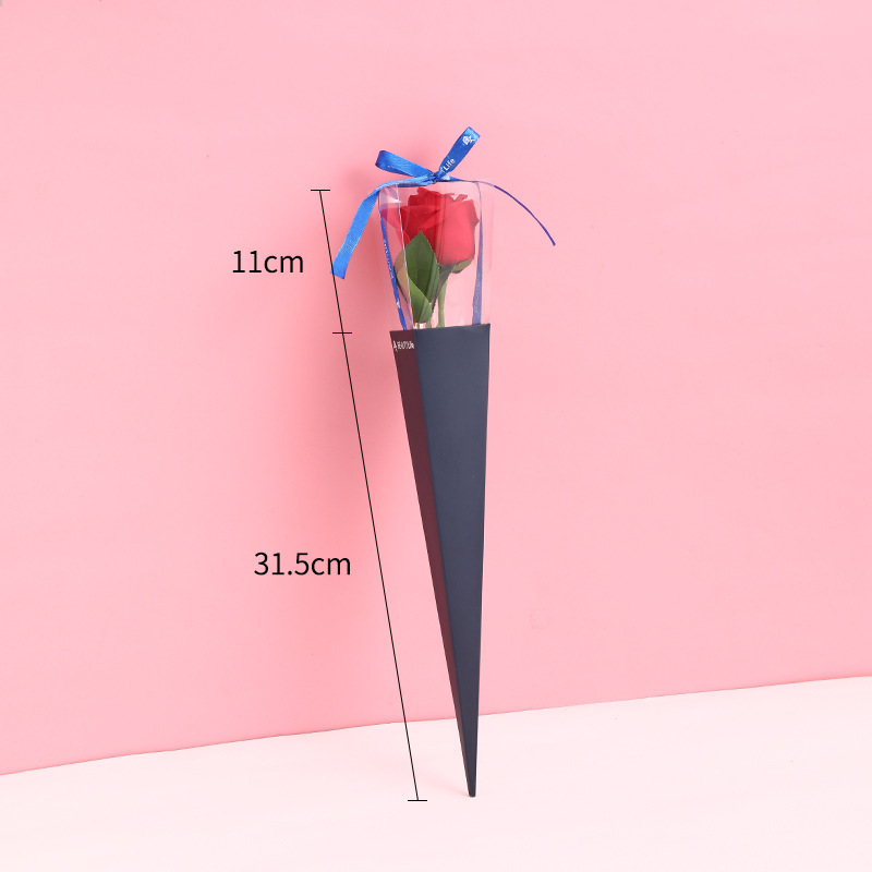 Caja triangular Caja de embalaje de rosas individual Material de embalaje de flores de PVC Caja de regalo de flores Bolsa de embalaje de flores en stock