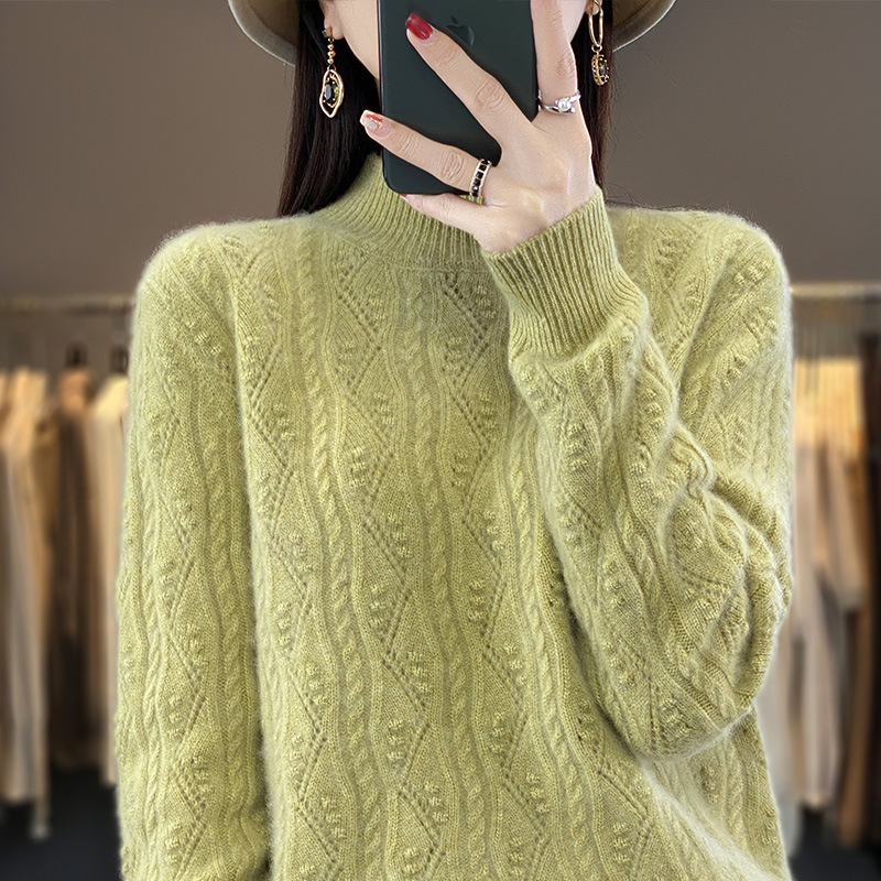 Half turtleneck 100% pure woolen sweater for women 2023 autumn and winter New pullover bottoming sweater thickened plus size sweater
