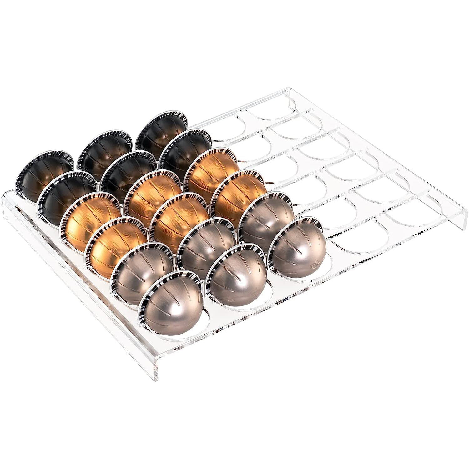 Cross-border acrylic bending coffee capsule holder 30 compartments kitchen cafe organizer cabinet drawer display rack