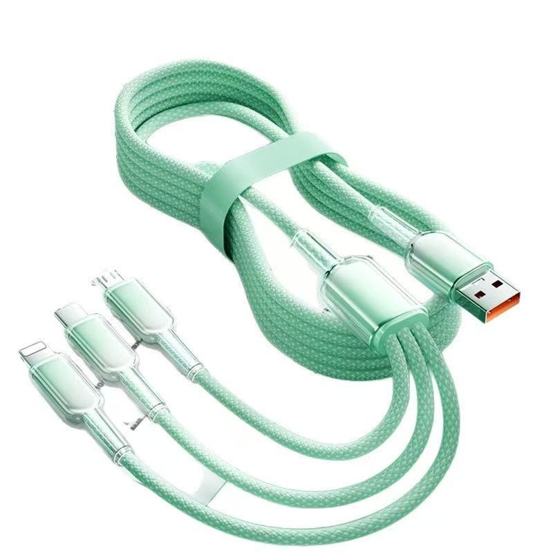120W Super Fast Charge para Apple 16 Android Ice Crystal 3 en 1 trenzado tipo-c un cable de datos de tres cabezas
