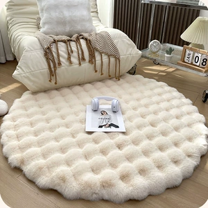 Cream-Colored Round Carpet, Thick Rabbit Fur Rug, Living Room Sofa Coffee Table Rug, Dressing Room Vanity Chair Mat