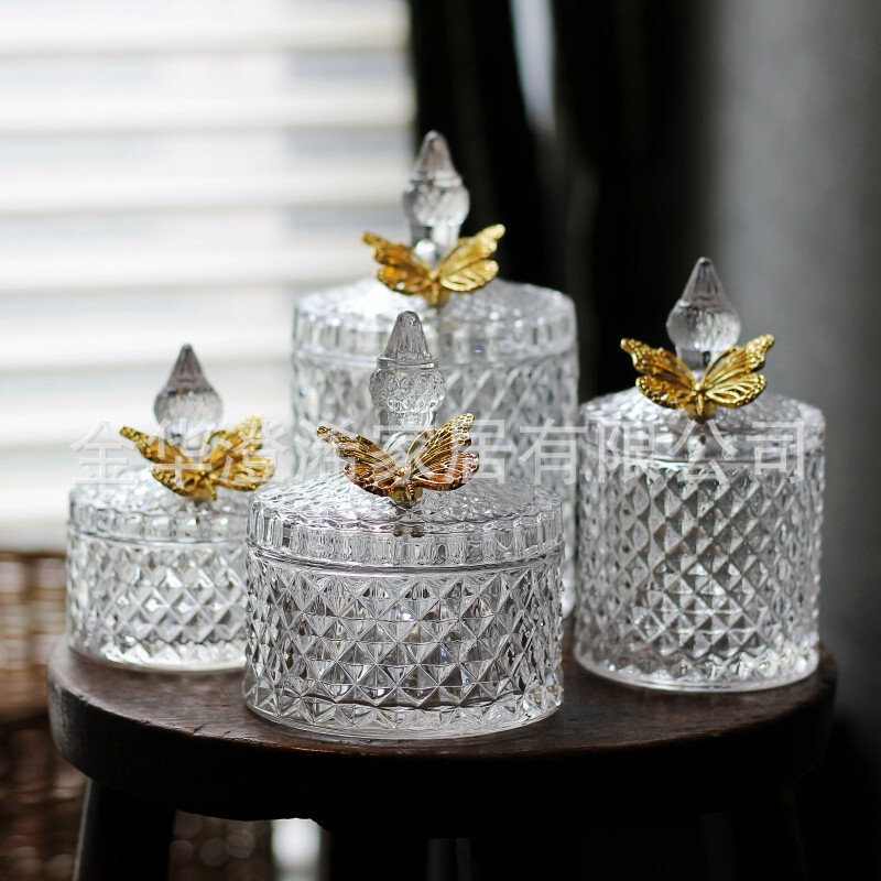 New Cross-border Nordic Style Glass Candy Jar Home Decoration Storage Jar Aromatherapy Candle Jar Cotton Swab Storage