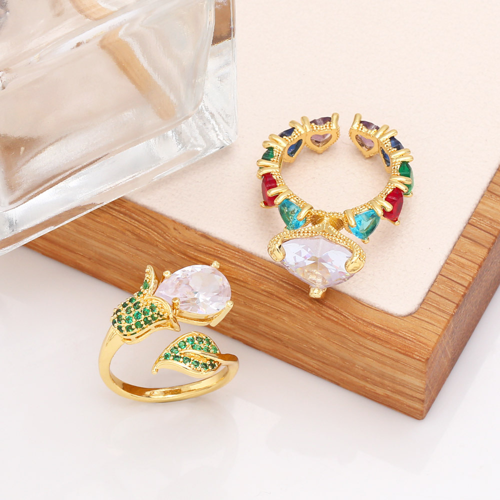 Fashion Heart Shape Copper Open Ring Plating Inlay Zircon Copper Rings