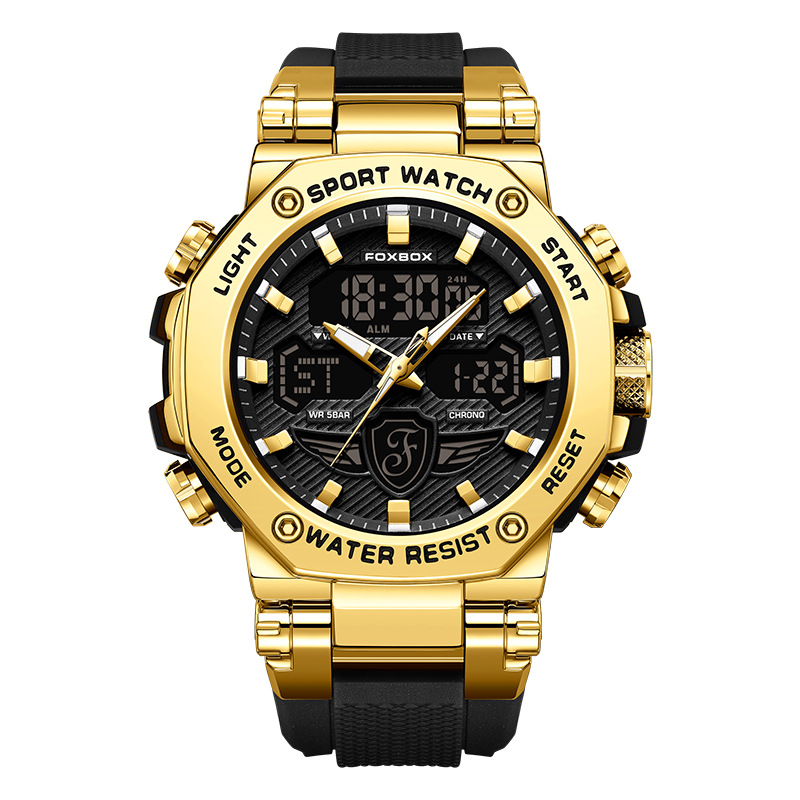 FOXBOX Reloj electrónico de doble pantalla para hombre Reloj electrónico impermeable Reloj despertador cronógrafo luminoso Reloj deportivo para estudiantes 0062