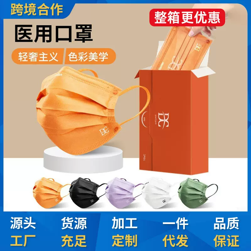 鼎成小懒盒装口罩现货批发2024夏季餐饮业联名纯色口罩厂家