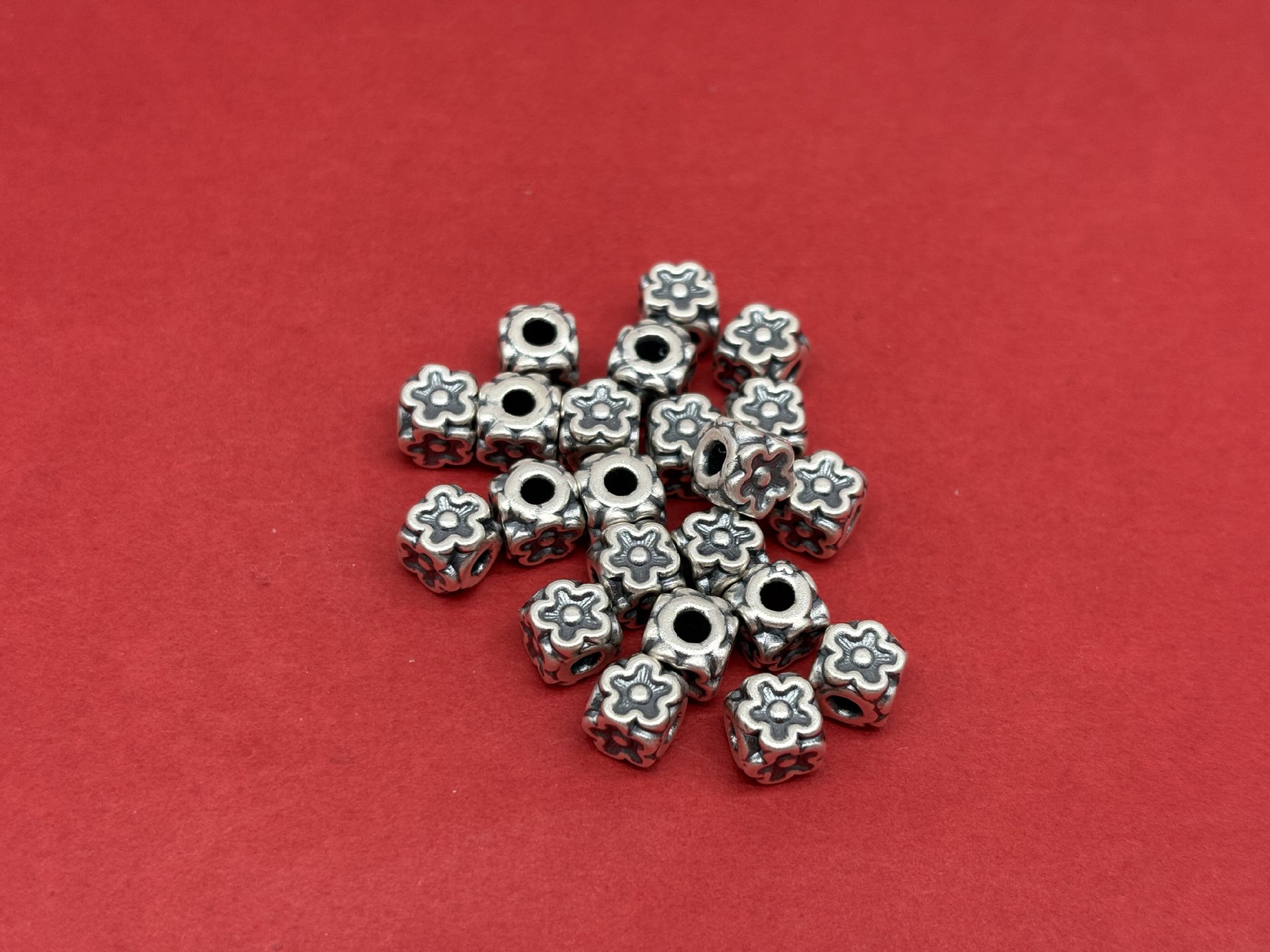999 pure silver 3D antique-style distressed square flower barrel bead separator bead bracelet DIY silver jewelry accessories