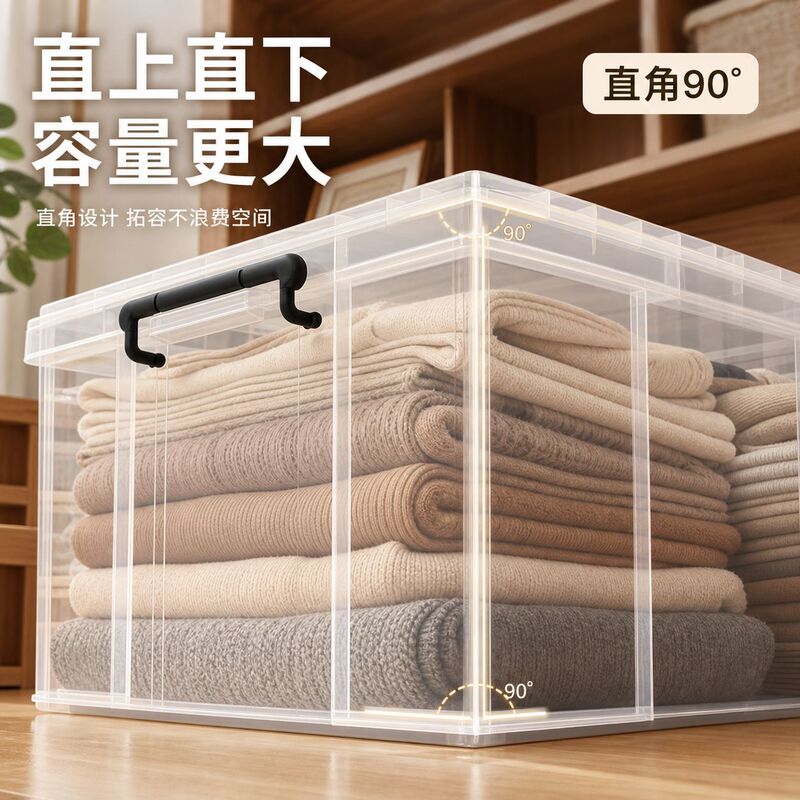 Multi-Specification Plastic Transparent Storage Boxes, Thickened Right-Angle Storage Bins for Toys, Clothes, Quilts, Wardrobe, Under-Bed Storage
