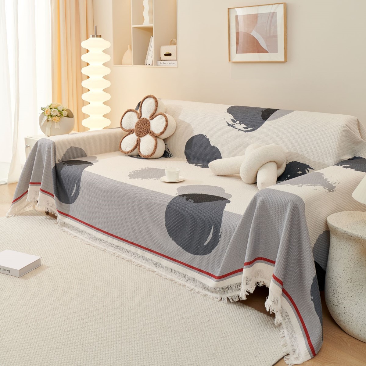 Copridivano universale in cotone e lino, moderno, semplice, con stampa a nido d'ape, per tutte le stagioni, lavabile in lavatrice_voghion.com