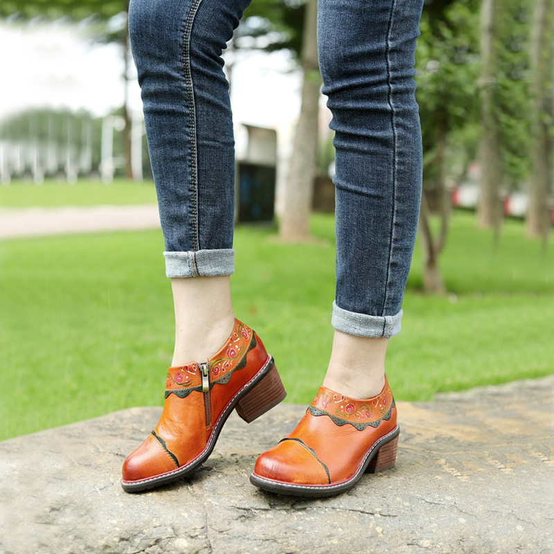 Cross-border spot spring new genuine leather hand-polished retro court style ladies shoes