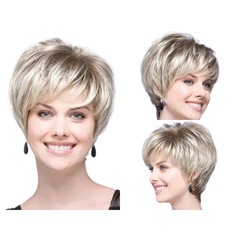 Factory direct sales foreign trade ladies short hair fluffy gradient off-white oblique bangs wig Rose Net one-piece drop shipping
