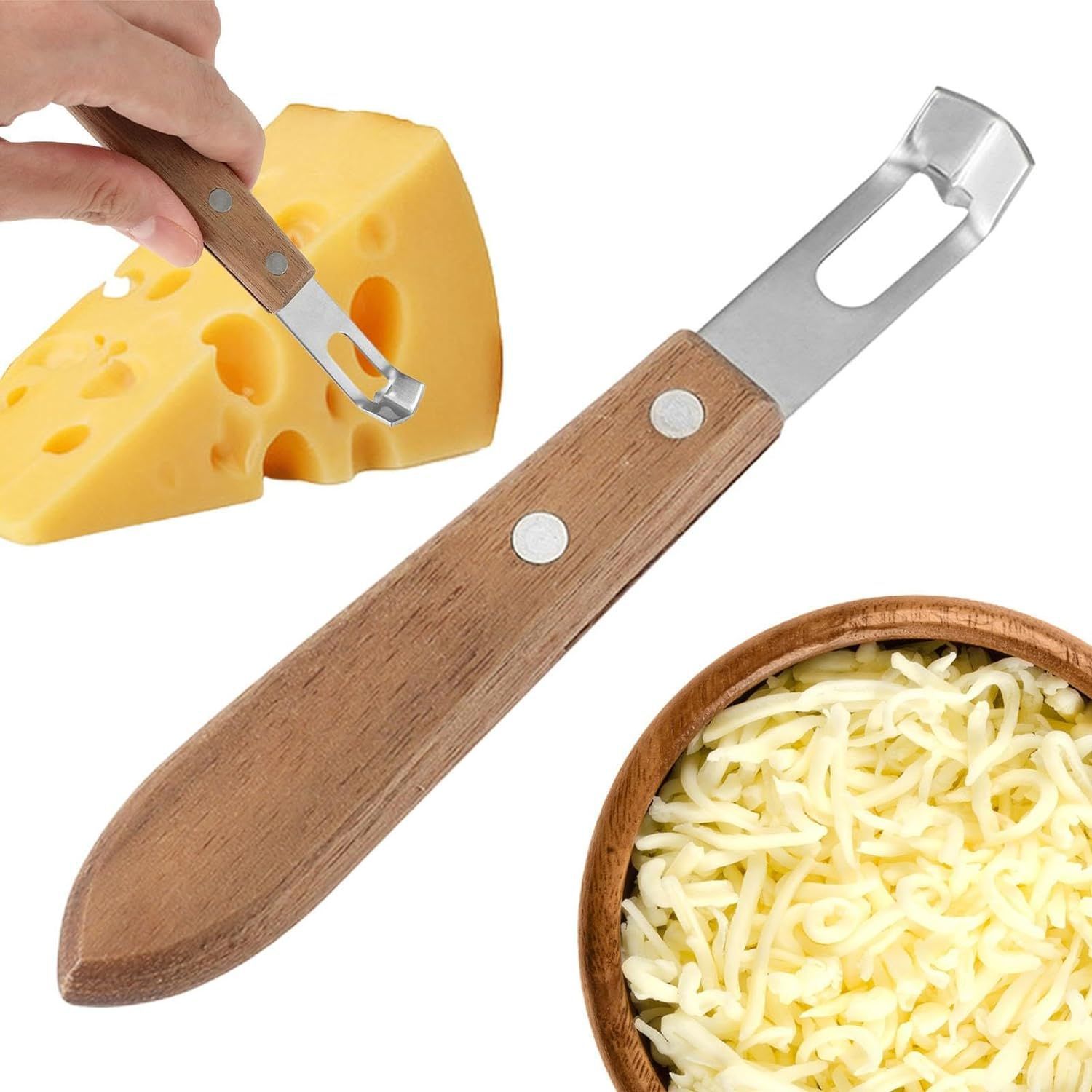Rallador de queso de acero inoxidable rallador de queso Rallador de chocolate rallador de mango de madera rallador de verduras y frutas
