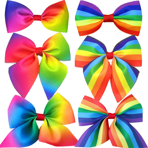 European and American children's cross-border printed rainbow bow hair clips hot-selling striped bow ties girls' hair accessories headwear bows 3-piece set