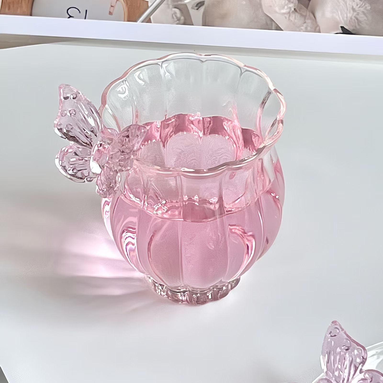 869g Weight Water Bottles Kitchen and drinking utensils 1 Piece Quantity Home, Tea Party Occasion Glass Material Solid Color, Butterfly Pattern Elegant, Cute Style Elegant Cute Solid Color Butterfly Glass Water Bottles 1 Piece 4