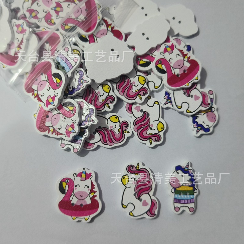 Animales de dibujos animados unicornio Tianma botones de madera decoración de bricolaje 50 botones de madera de unicornio de dibujos animados creativos