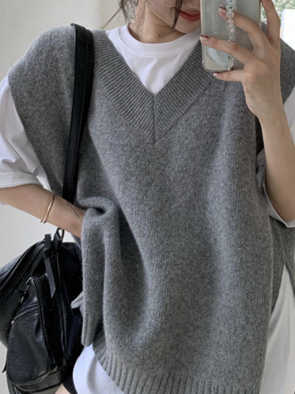 大码V领针织背心马甲女秋冬胖mm宽松显瘦中长款毛衣马夹外套上衣|undefined