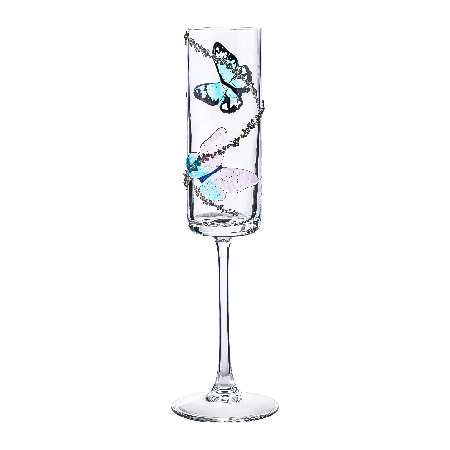 Taza de champagne de alto valor de cara espesa en vidrio de ventana mariposa taza de vino de cristal casero regalo