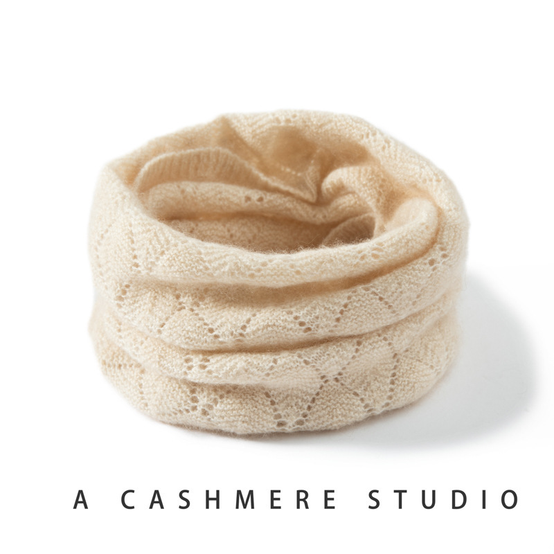 纯色山羊绒脖套女镂空针织套头围脖保暖防寒护颈椎百搭复古简约