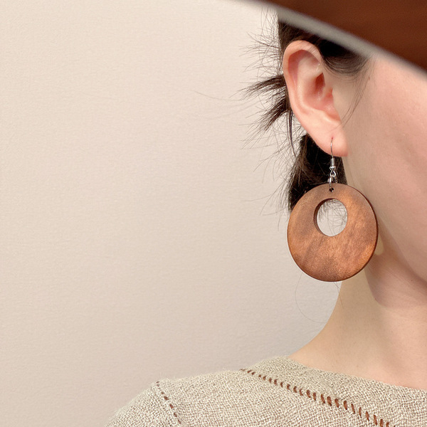 Demi-season retro wooden earrings