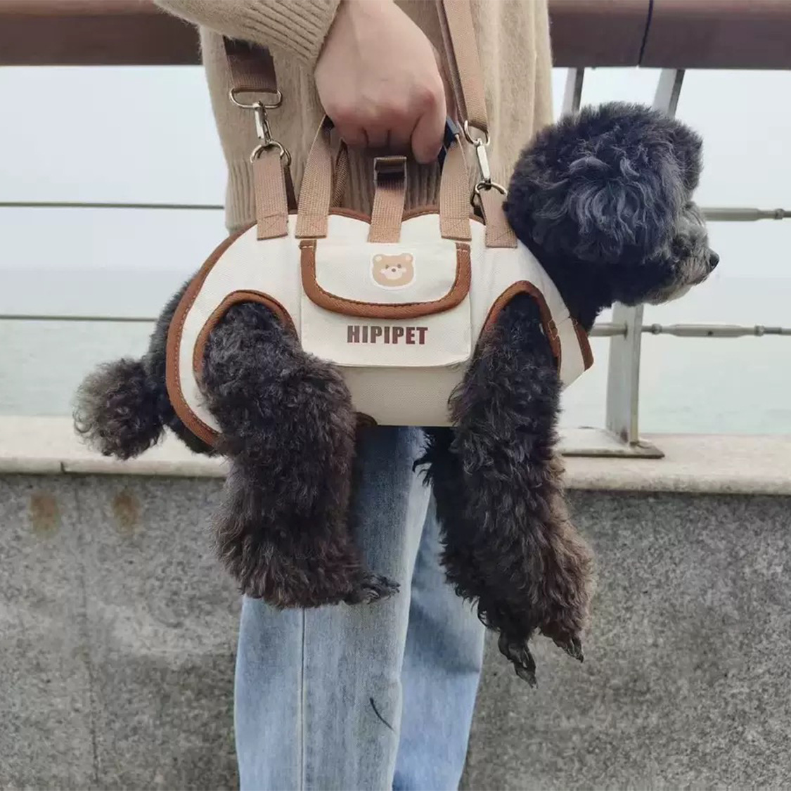 Mochila de salida para perros transfronterizos Mochila de remolque para mascotas portátil y transpirable con correa de mensajero Productos para mascotas