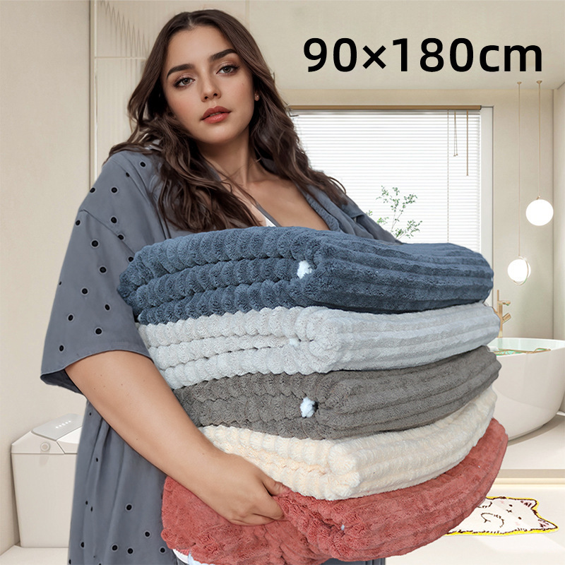 Cross-Border Temu90*180 Coral Velvet Large Bath Towel, Youthful Style, Extra Large, Thickened, Absorbent, Soft, Quick-Drying Adult Wrap Towel