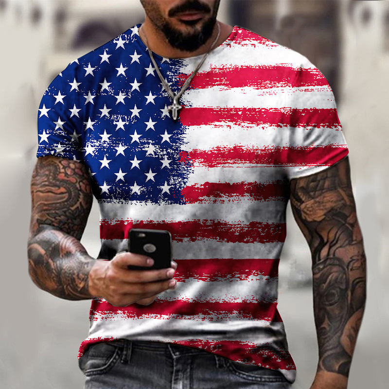 国境を越えた貿易 3D プリントアメリカ国旗 Tシャツファッションストリート紳士服デジタル印刷 Tシャツソースメーカー紳士服|undefined