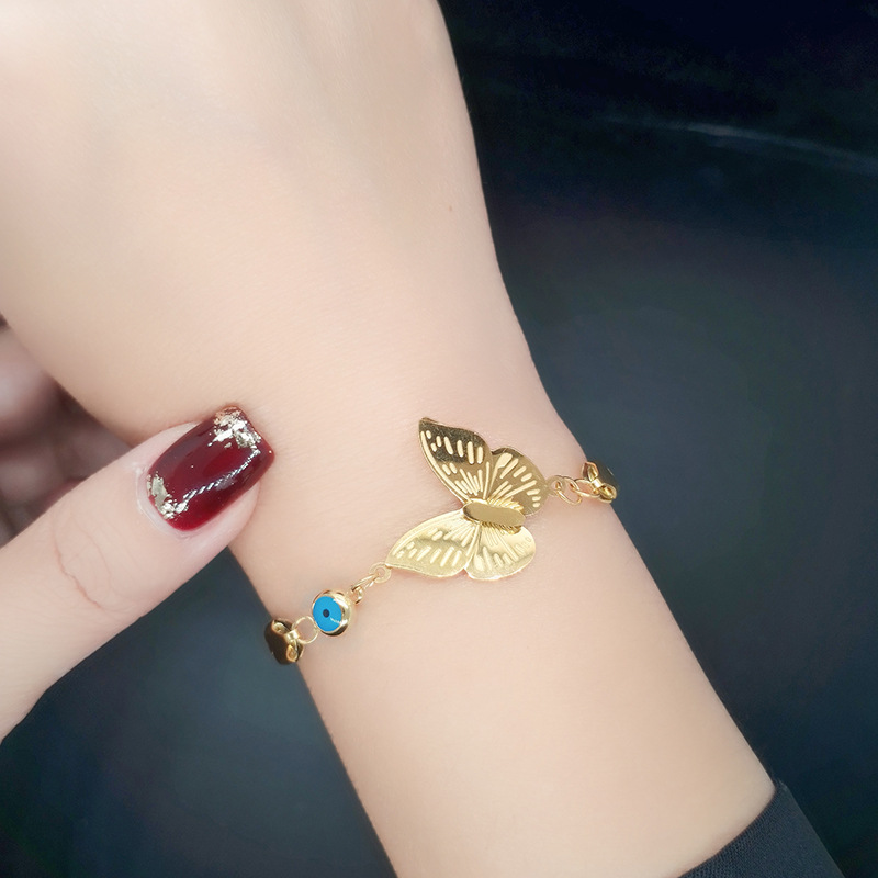 Fashion Devilu0027S Eye Butterfly Titanium Steel Gold Plated Bracelets 1 Piece