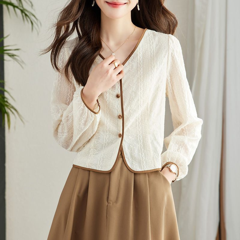 Autumn Lace Long-sleeved Elegant Slim Shirt Women's New Fashion V-neck Top Stylish Small Shirt for Women Autumn Lace Long-sleeved Elegant Slim Shirt Women's New Fashion V-neck Top Stylish Small Shirt for Women