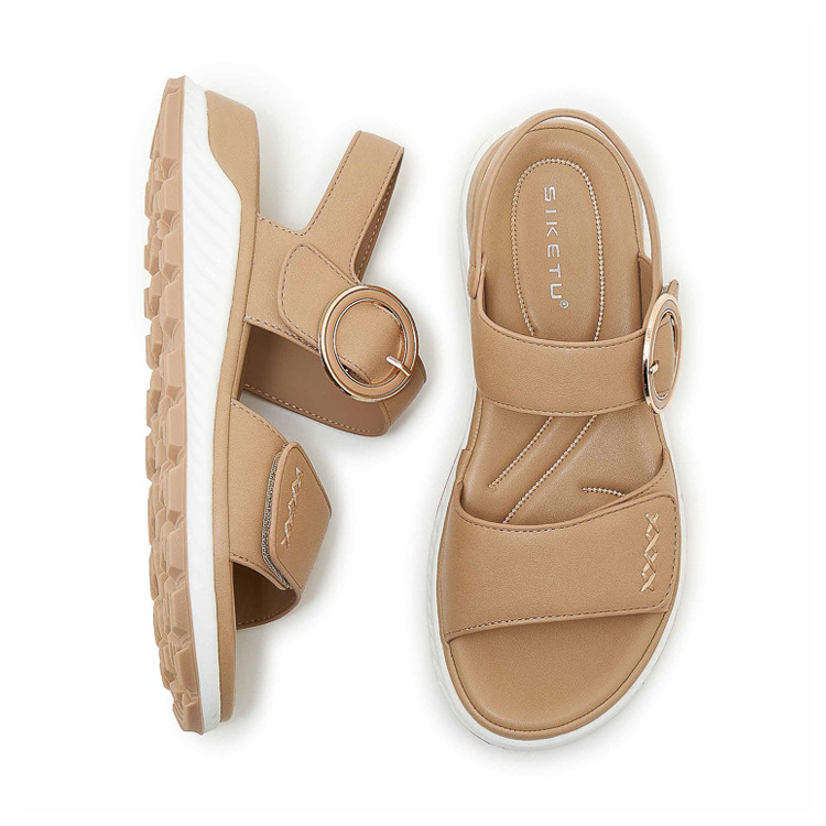 Sandal nữ đế dày khóa kim loại mềm chống trượt — màu đen, màu nâu nhạt, màu mơ chi tiết 28