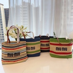 miu ビーチトートバッグ トートバッグ ラフィア ショッピングバッグ ストローバッグ 大容量 シンプル ショルダー レディースバッグ