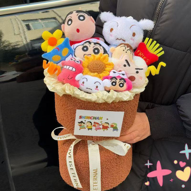 Large brown-crayon shin-chan bouquet color picture-gift bag greeting card
