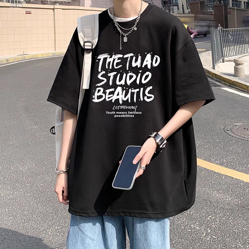 潮牌純綿アルファベット半袖tシャツ男性夏のゆるいtシャツごろつきイケメンカップル上着丸襟tシャツ|undefined