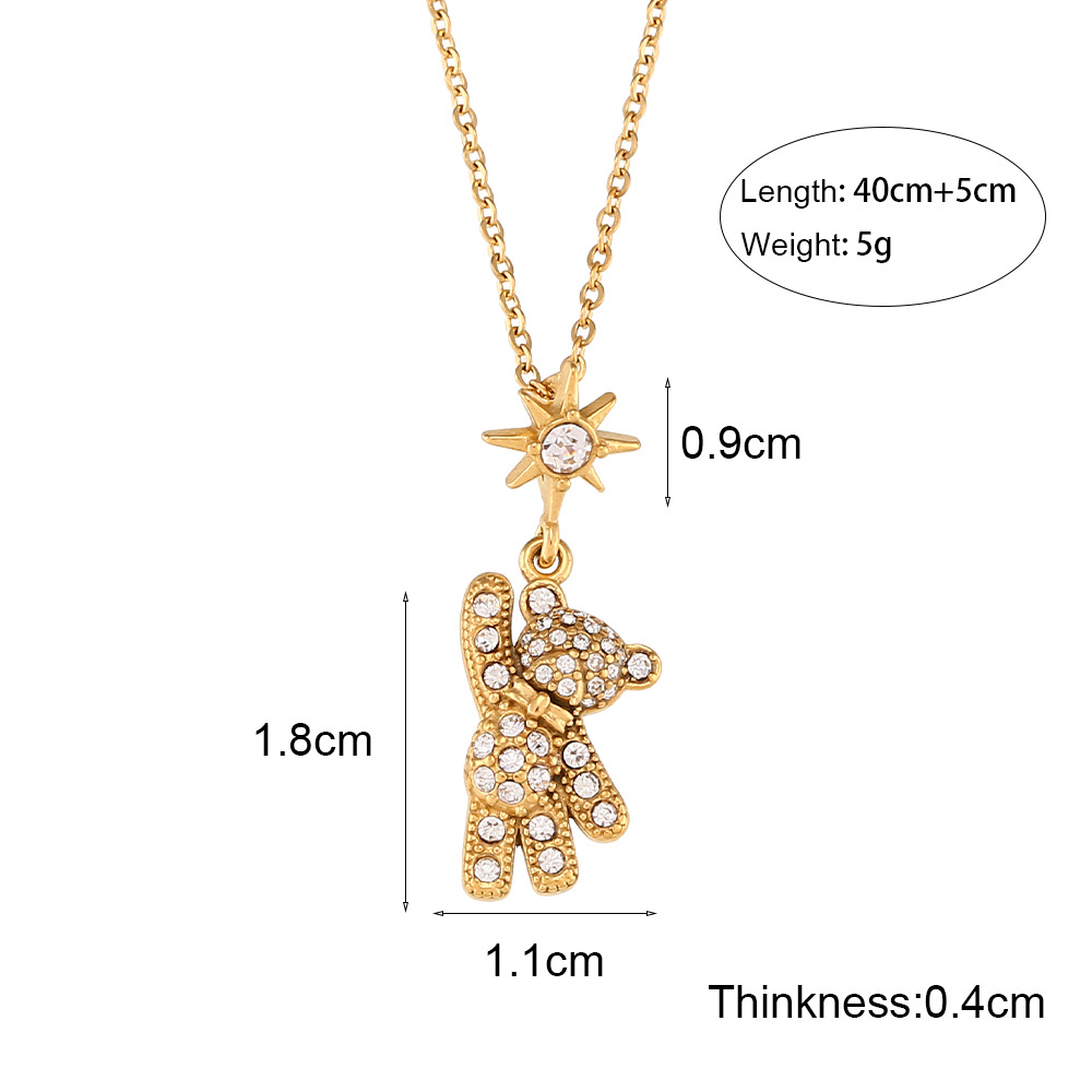 Sweet Sun Bear Stainless Steel Necklace Plating Inlay Zircon Stainless Steel Necklaces