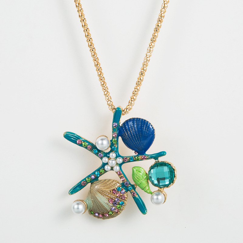 Europäische Und Amerikanische Mode-ozean-stil-serie Seestern Jakobsmuschel Perlenlegierung Halskette display picture 2