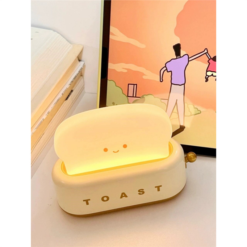 토스트 나이트 라이트 귀여운 빵 테이블 램프 침실 침실 분위기 램프 잠자는 램프 기숙사 침실 램프 장식 장식품