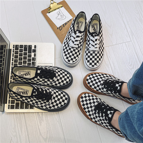 Plaid canvas shoes for women and men 2024 spring new student Korean style breathable sneakers for couples versatile sports and casual shoes