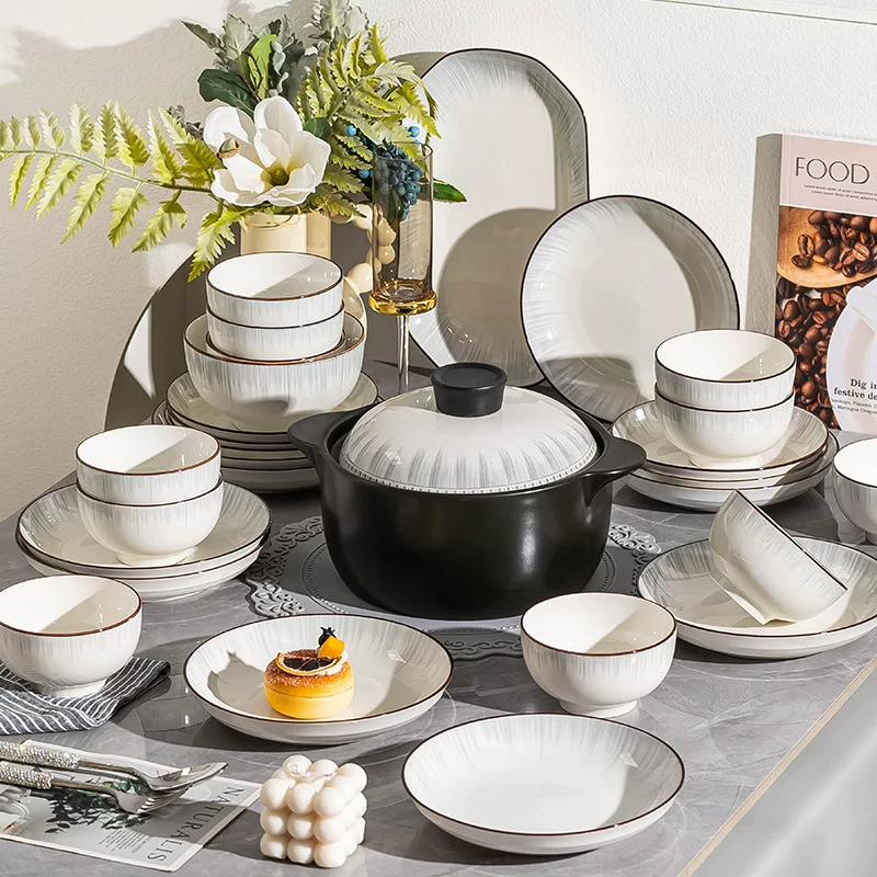 Tableware, ceramic set, modern soup bowl, simple and elegant design, full set