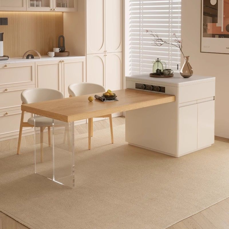 Solid Wood Rock Slab Island Table Dining Table Integrated Bar Cream Style High-End Suspended Retractable Home Solid Wood Island Table