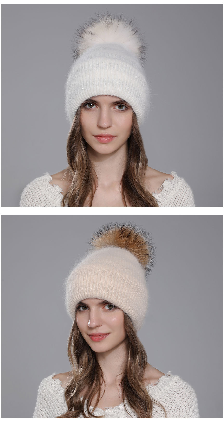 Gorro de inverno em malha para mulher, touca com pompom_voghion.com