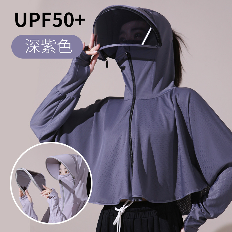 女性用日焼け止め服 2026 夏用日焼け止めマスク 顔を覆うUVカットアイスシルク通気性薄手ショート丈ショール日焼け止め服