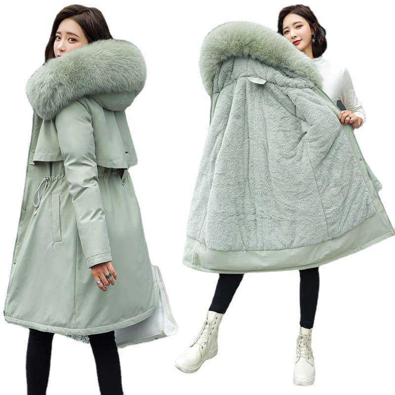 Long down jacket with down, brace, plus size, feather stuffing, mid-length, maxi length, Korean style, increased thickness