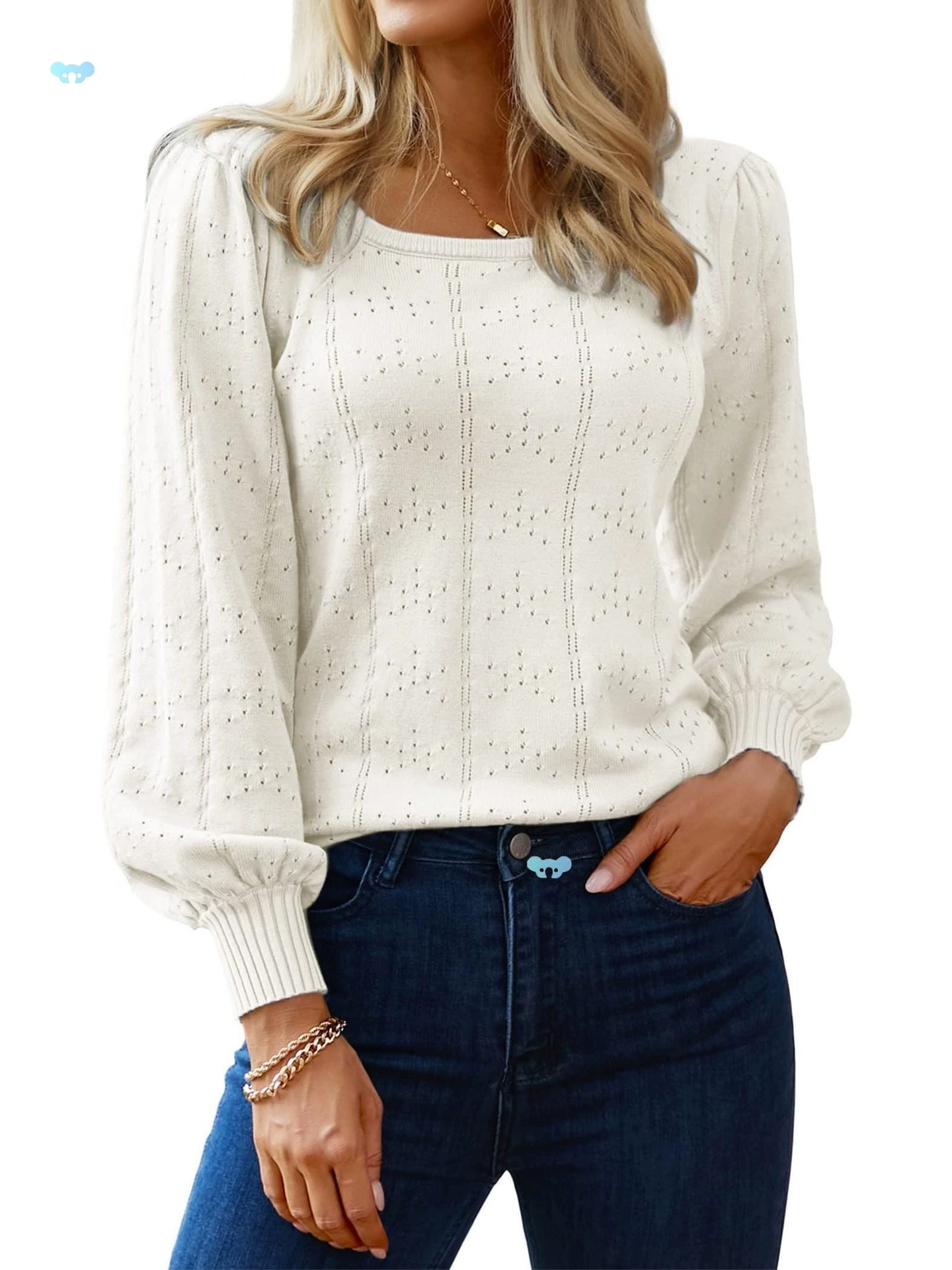 Женский пуловер с длинными рукавами Элегантный светло-серый в швейцарский горошек