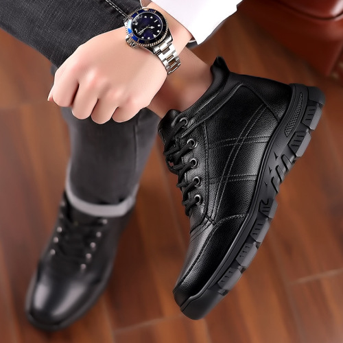 Men's new winter cotton shoes, thickened with velvet, warm leather snow boots, fur all-in-one, versatile middle-aged dad shoes